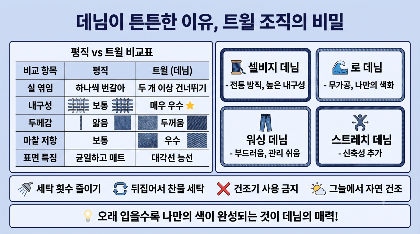 데님은 왜 튼튼할까? 트윌 조직의 비밀 완벽 정리