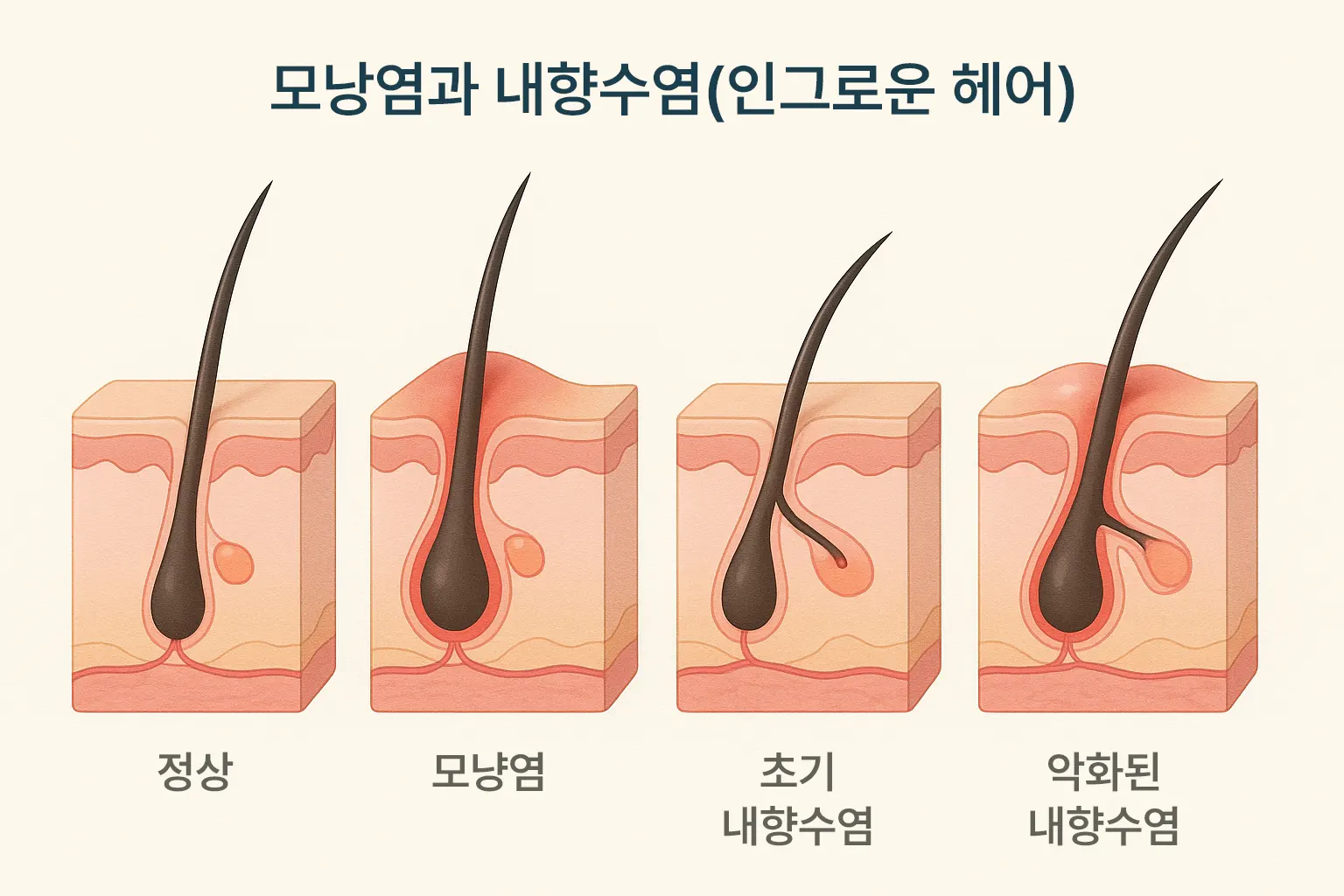 모낭 염증과 내향수염 진행과정