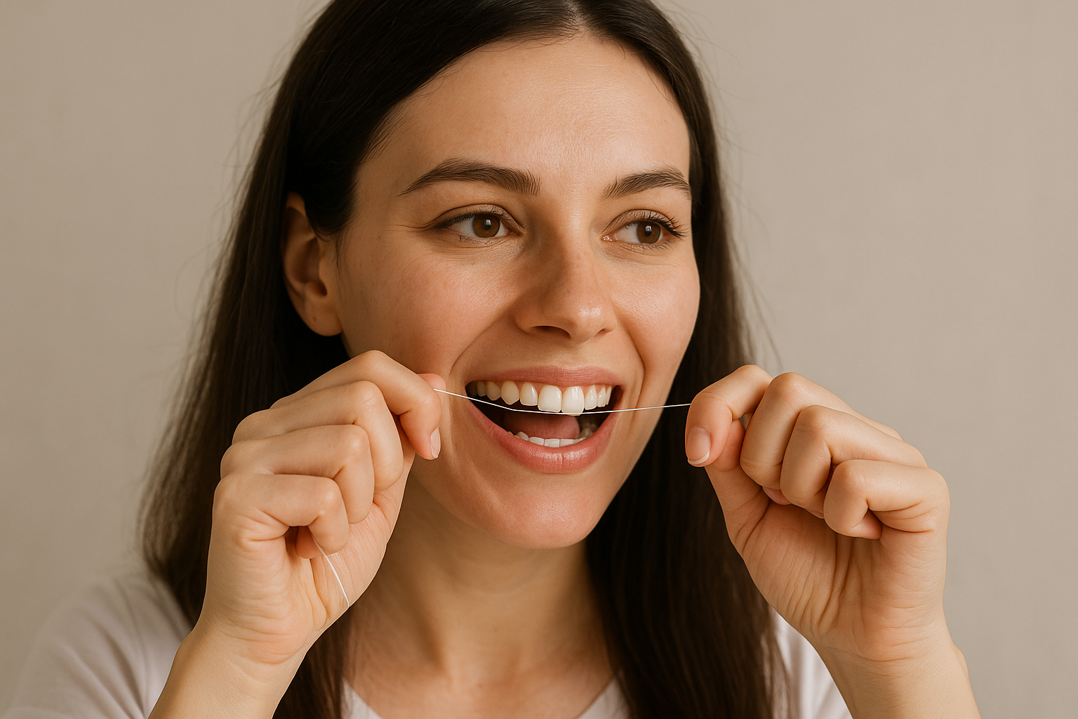 치실을 사용하는 여성