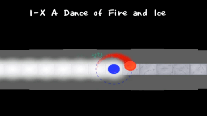 얼불춤-게임하기-플레이-직선-길을-따라-얼음과-불의-행성을-컨트롤-하는-화면
