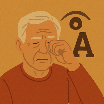 눈이 침침해 눈을 비비는 노인의 모습