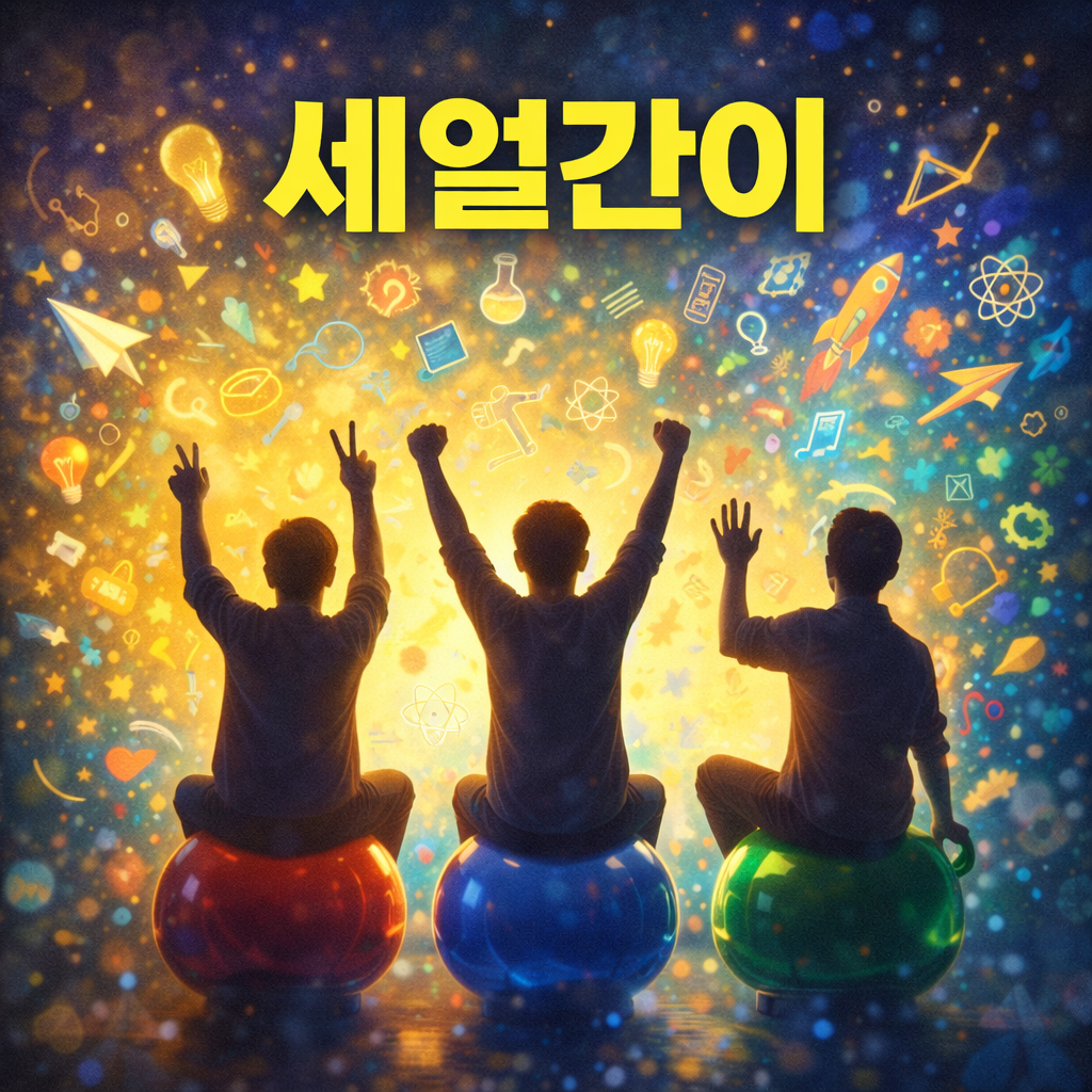 세 얼간이 친구들이 의자에 앉아서 환호하고 있는 실루엣 사진
영화제목 세얼간이 문구가 삽입되어 있음.