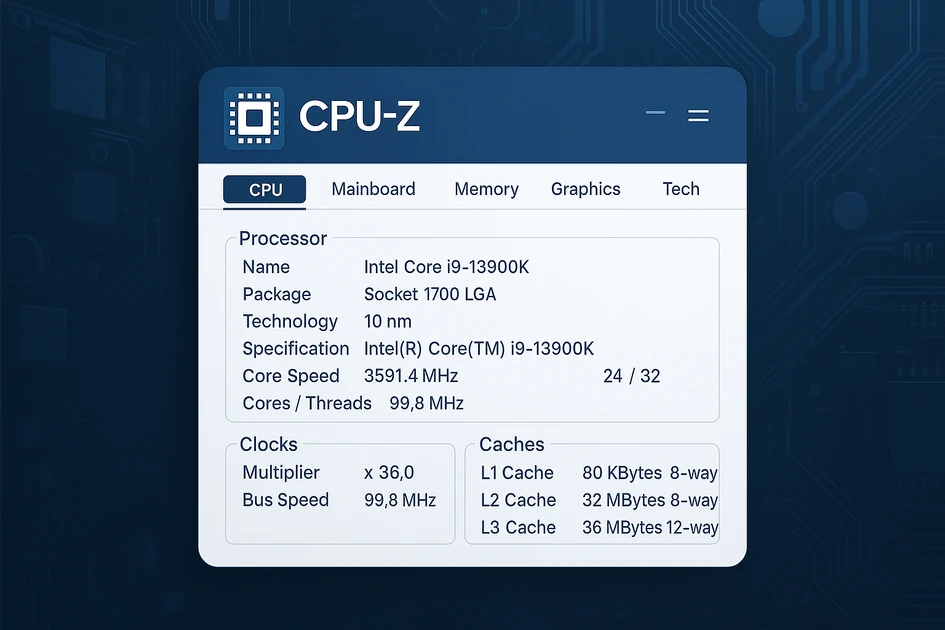 CPU-Z system information tool interface showing PC hardware specifications and diagnostic data