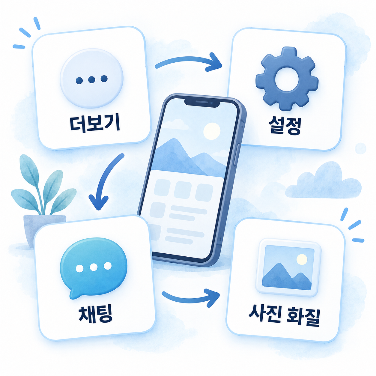 더보기 설정 채팅 사진 화질 순서의 개념도