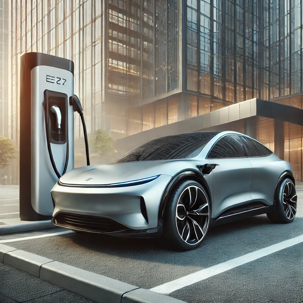 도심 충전소에서 전기차가 충전 중인 모습. 배출가스가 없는 순수 전기차.