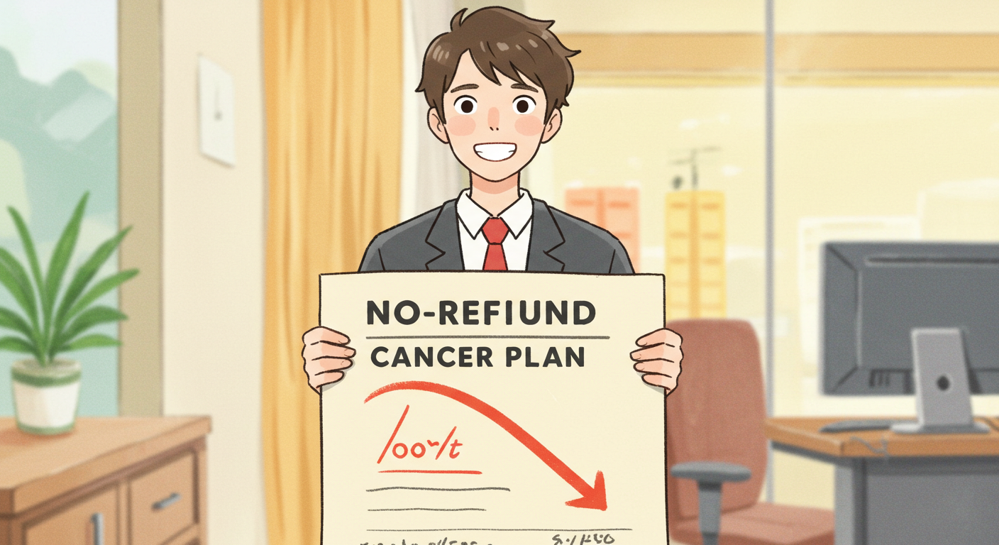 무해지환급형 암보험 상품을 소개하는 인물 일러스트