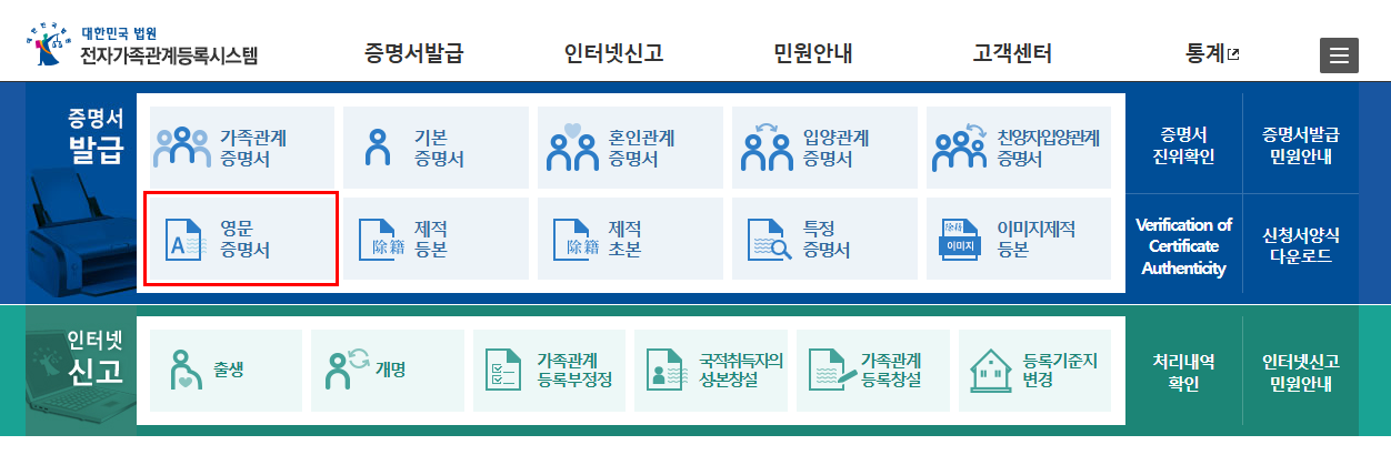 가족관계증명서 영문증명서