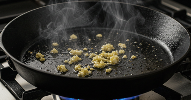 다진 마늘을 볶고 있는 모습