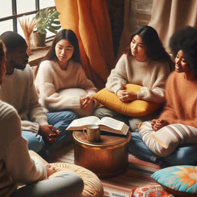 서로 손을 잡고 대화를 나누며 마음을 나누는 사람들이 담긴 이미지입니다.