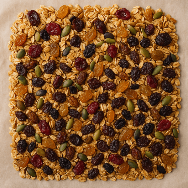 오트밀위 견과류와 건포도들