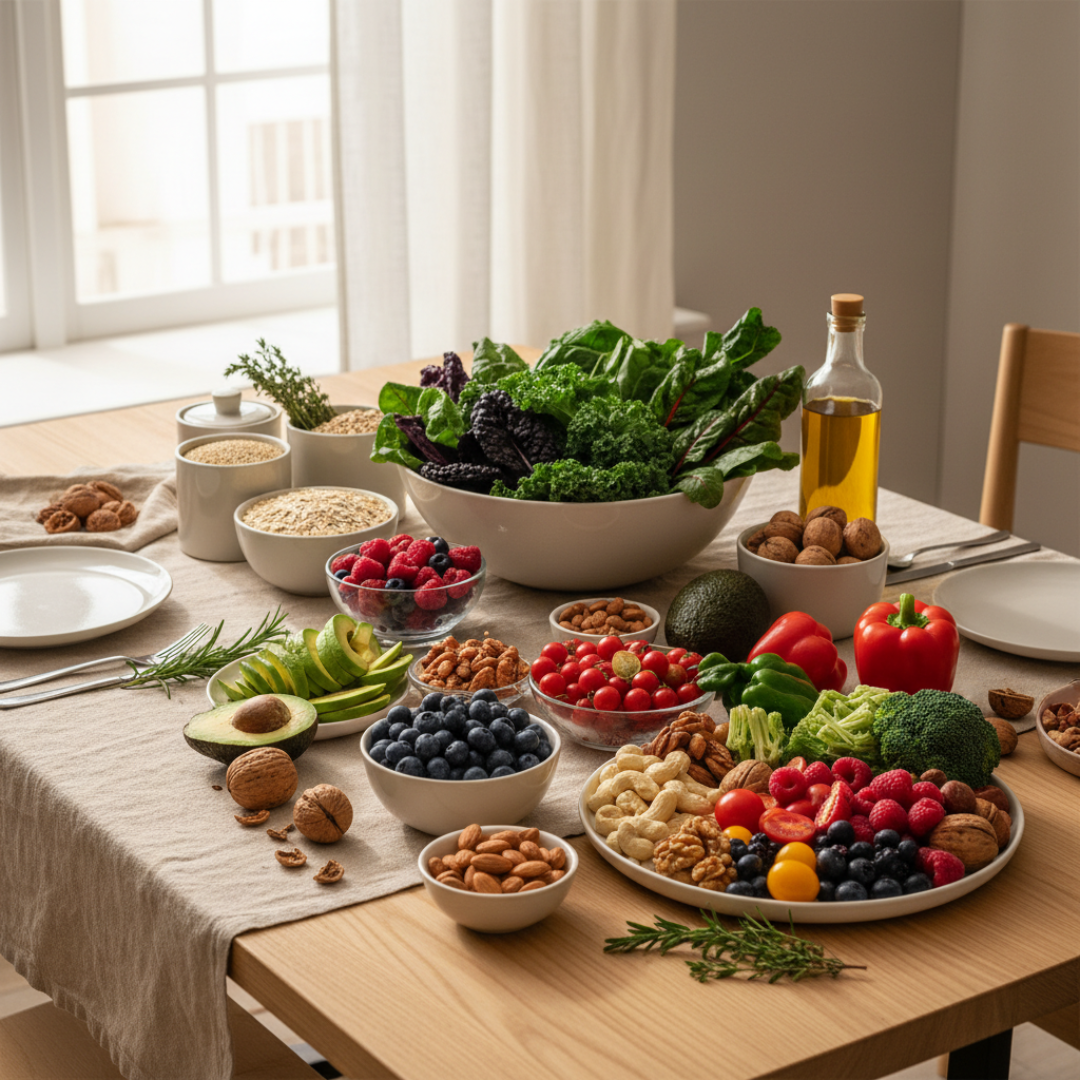 노년기 인지 기능 보존을 위한 MIND 식단의 영양학적 구성 및 신경 보호 기전 시각화 자료