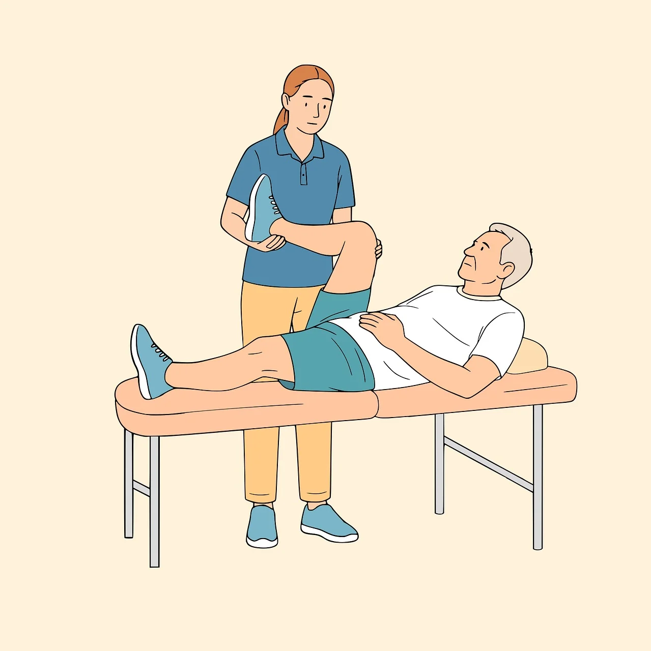 재활운동을 하고 있는 재활사와 환자