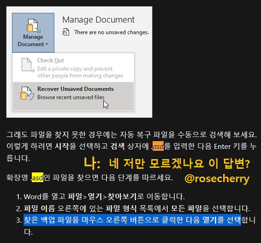 마이크로소프트가-word-문서-복구하는방법에-대해-답변했는데-asd파일-열라는-부분-이해가-안된다-나만안되는건가