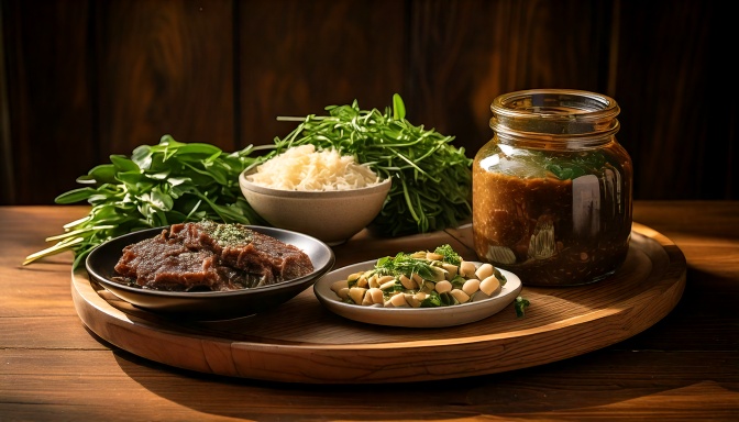 비건 대체재 (된장, 쌈채소, 콩고기)