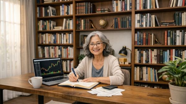 주식 공부하는 여인