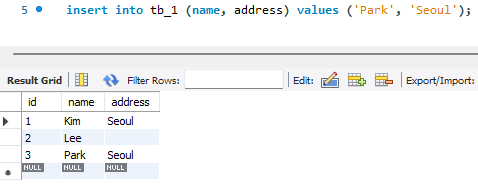 AUTO_INCREMENT가 적용된 PK 컬럼을 제외했을 때