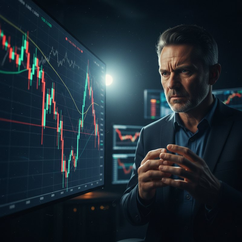 투자자가 증시 변동 속 핵심을 찾는 모습, 시네마틱 포토