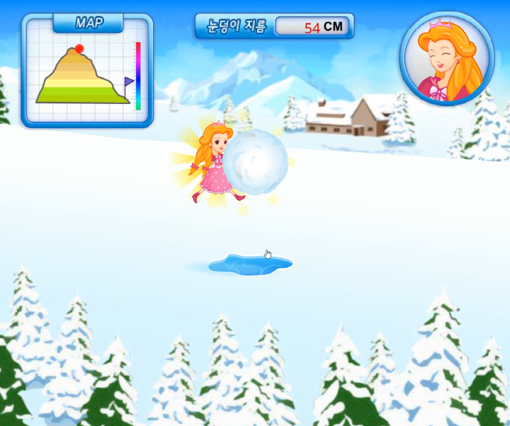 스릴만점-눈굴리기-대작전-플래시게임-플레이-장애물을-점프해-넘어가는-화면