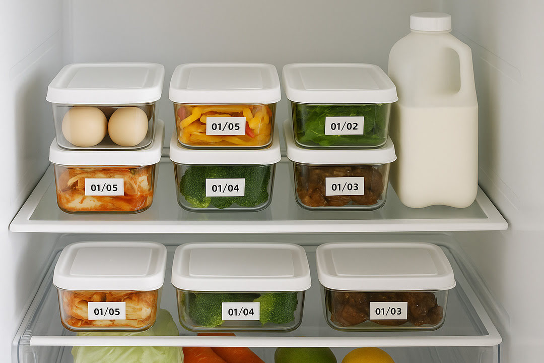 정리된 냉장고 선반