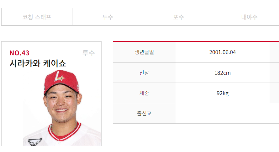 일본투수 시라카와 케이쇼