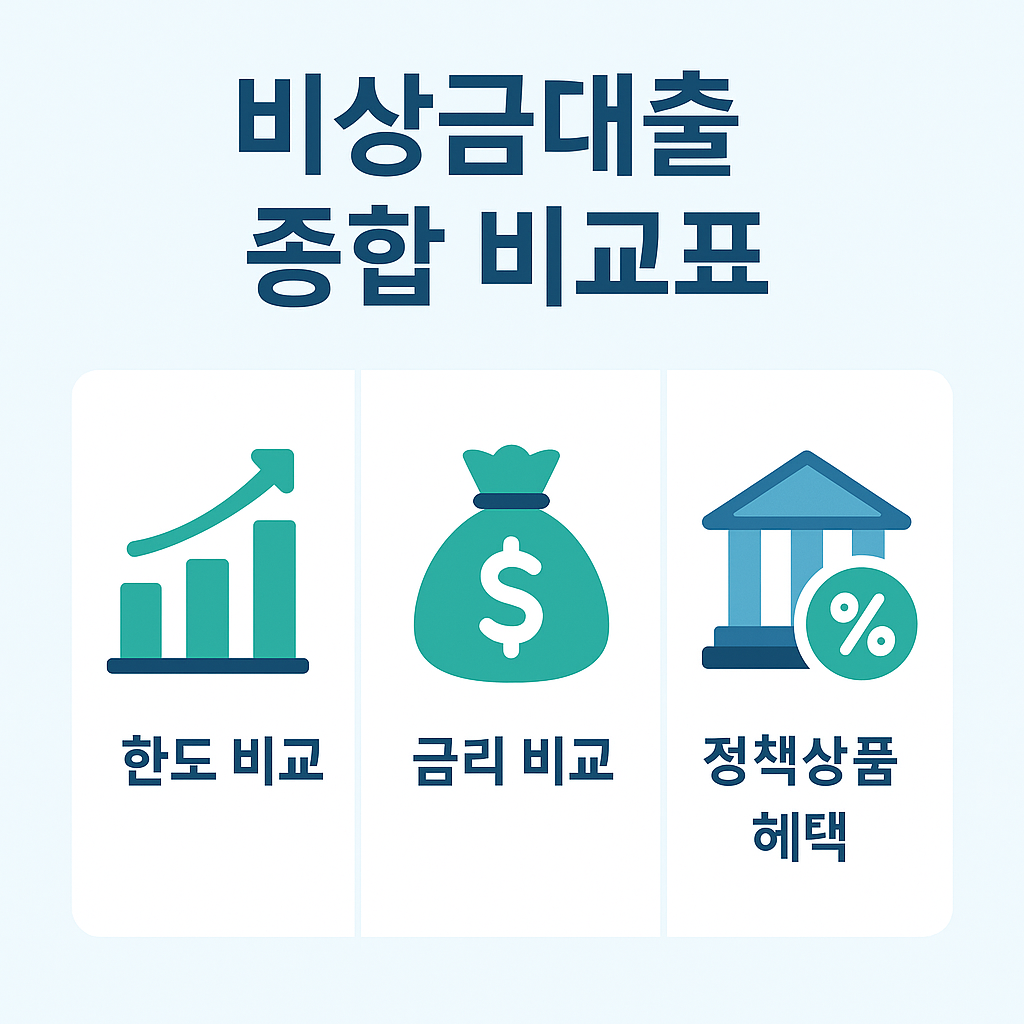 무직자 비상금대출 상품들의 한도, 금리, 정책상품 혜택을 한눈에 비교 분석한 금융 정보 인포그래픽