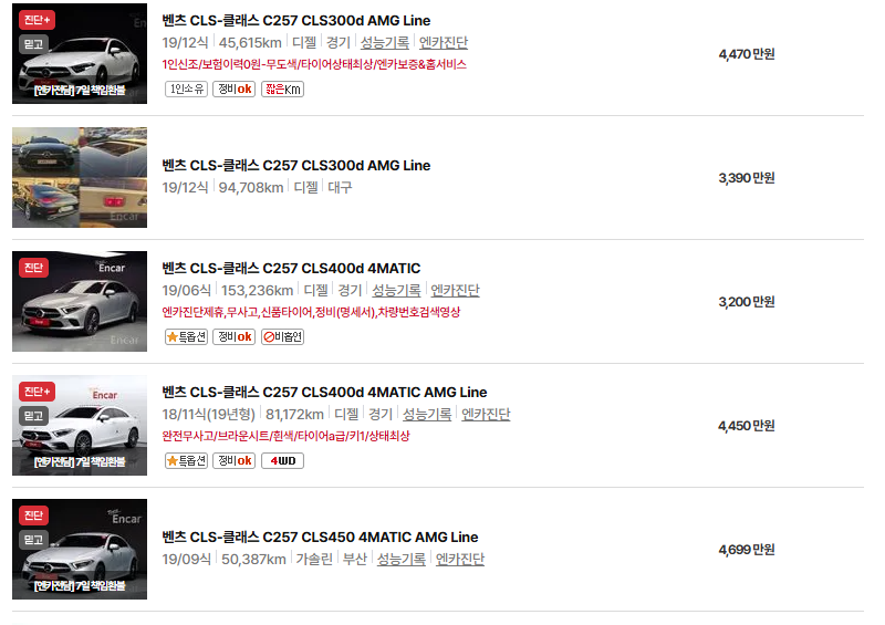 벤츠 CLS 클래스 중고차 가격 시세표 유지비