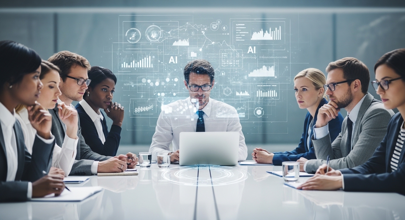 복잡한 AI 데이터 앞에서 윤리적 판단을 내리고 신뢰를 구축하는 다양한 사람들의 모습. AI 시대에 인간의 도덕적 책임과 신뢰의 중요성을 강조합니다