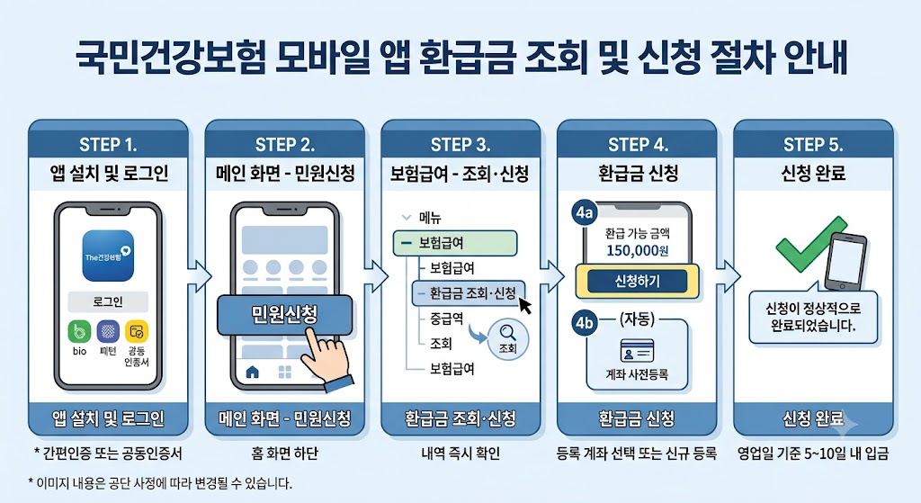 모바일 앱을 통한 건강보험 환급금 조회 화면