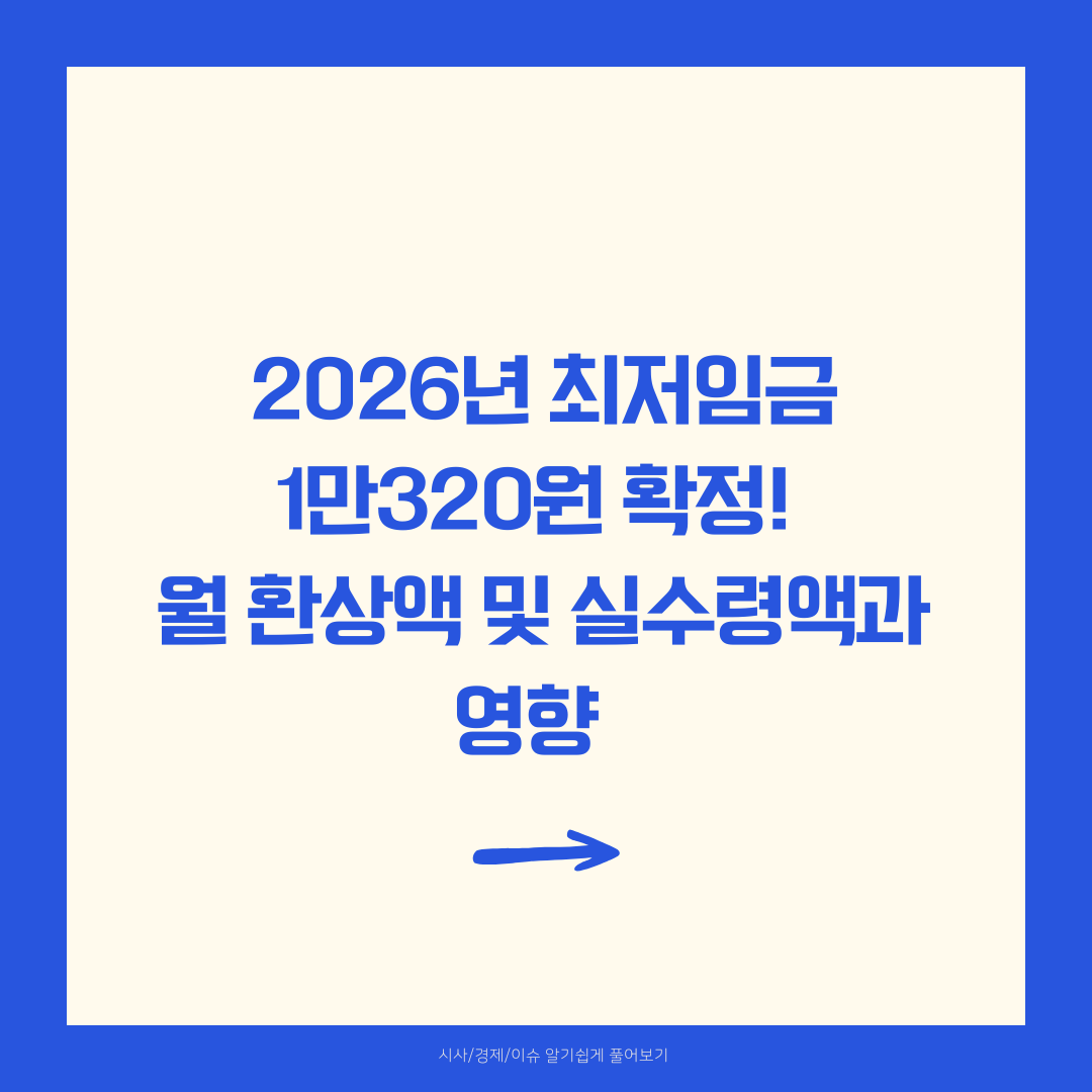 2026년 최저임금 1만320원 확정! 월 환상액 및 실수령액과 영향