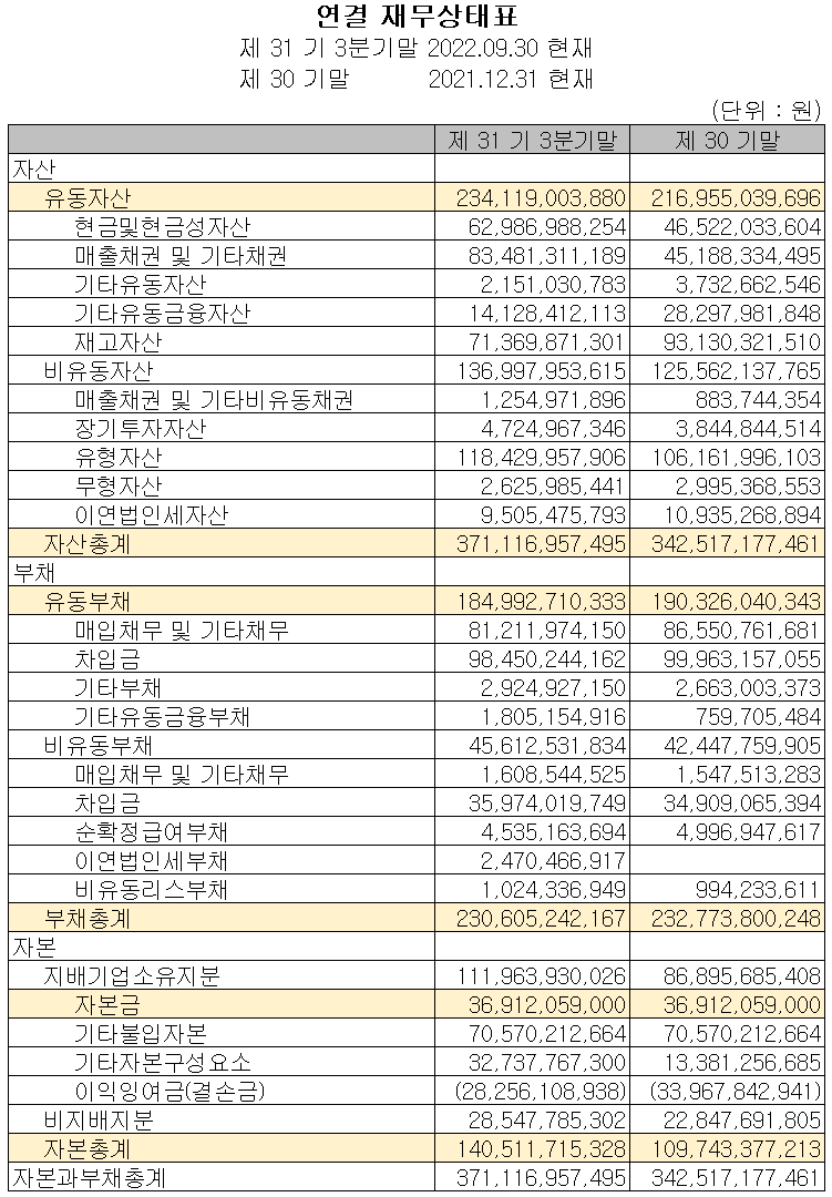 캠시스 - 재무상태표
