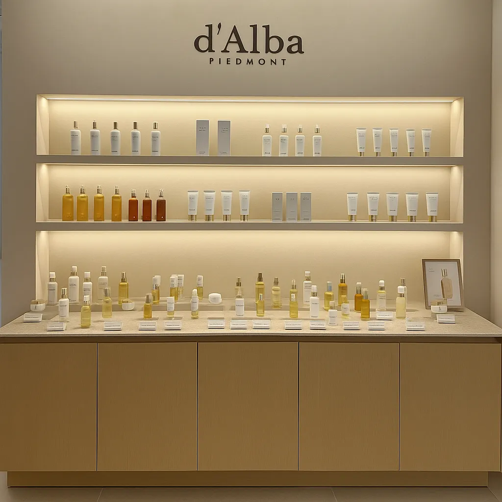 달바 화장품 브랜드 제품이 진열된 깔끔한 매장 내부