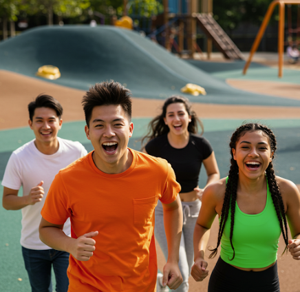 운동장에서 달리기를 하는 친구들