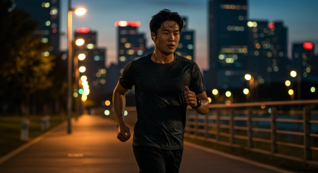 저녁 시간 러닝을 하는 남성