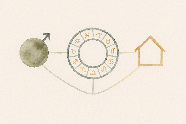 행성·별자리·하우스 구조를 시각적으로 설명한 천문학적 이미지