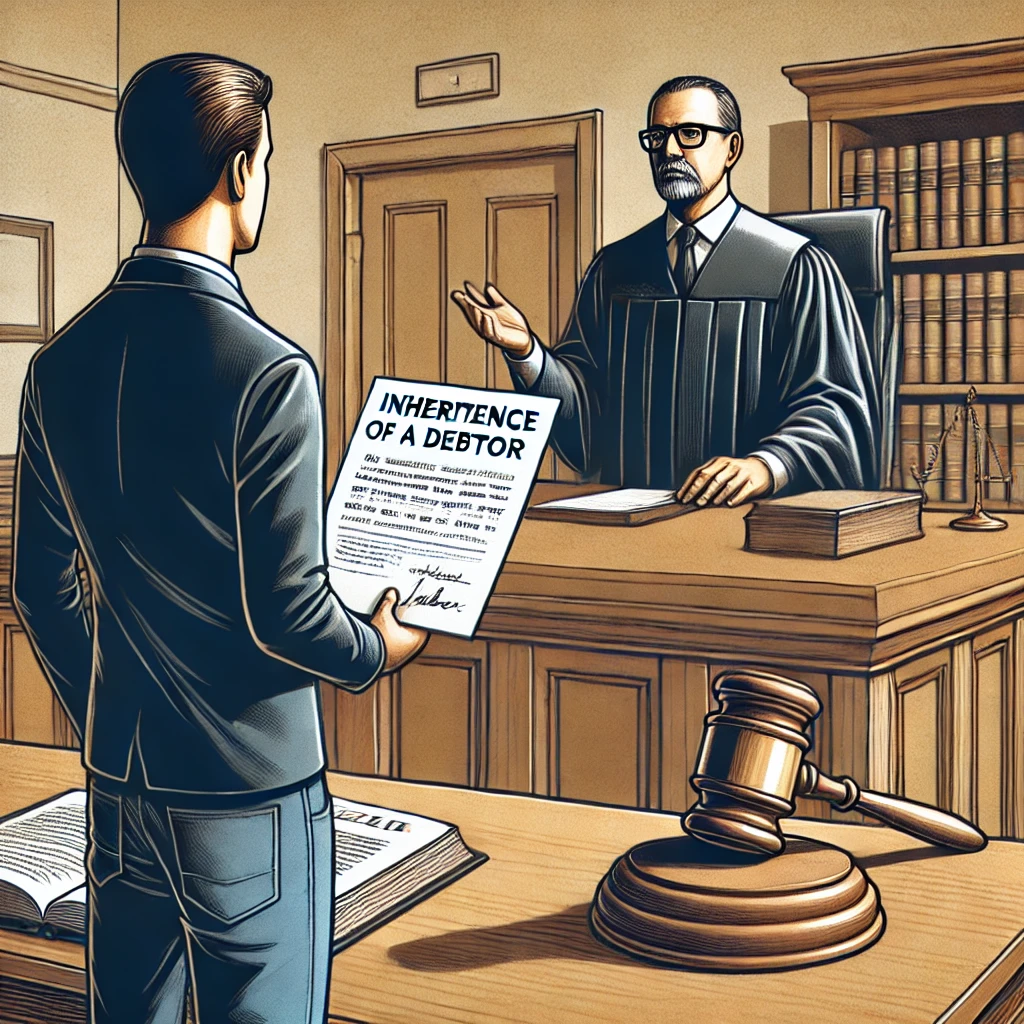 법정에서 채권자가 상속인의 재산에 대해 주장하는 장면