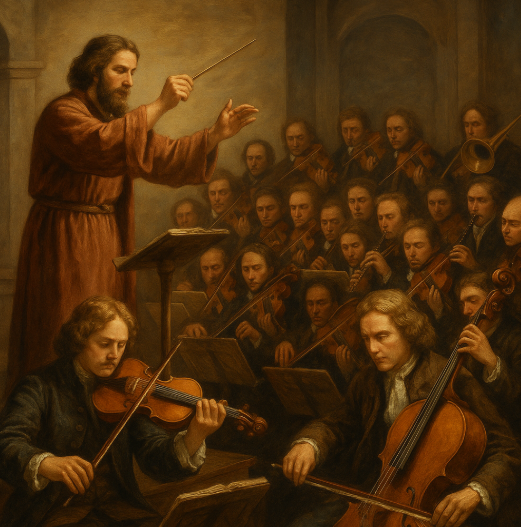 옛날 오케스트라 형태 나타내주는 이미지