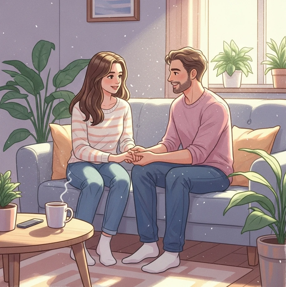 소파에서 조용한 대화