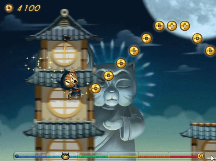 고군분투-게임하기-플레이2-닌자-고양이가-와이어-역할을-하는-뚫어뻥을-건물에-던져-액션을-선보이는-화면