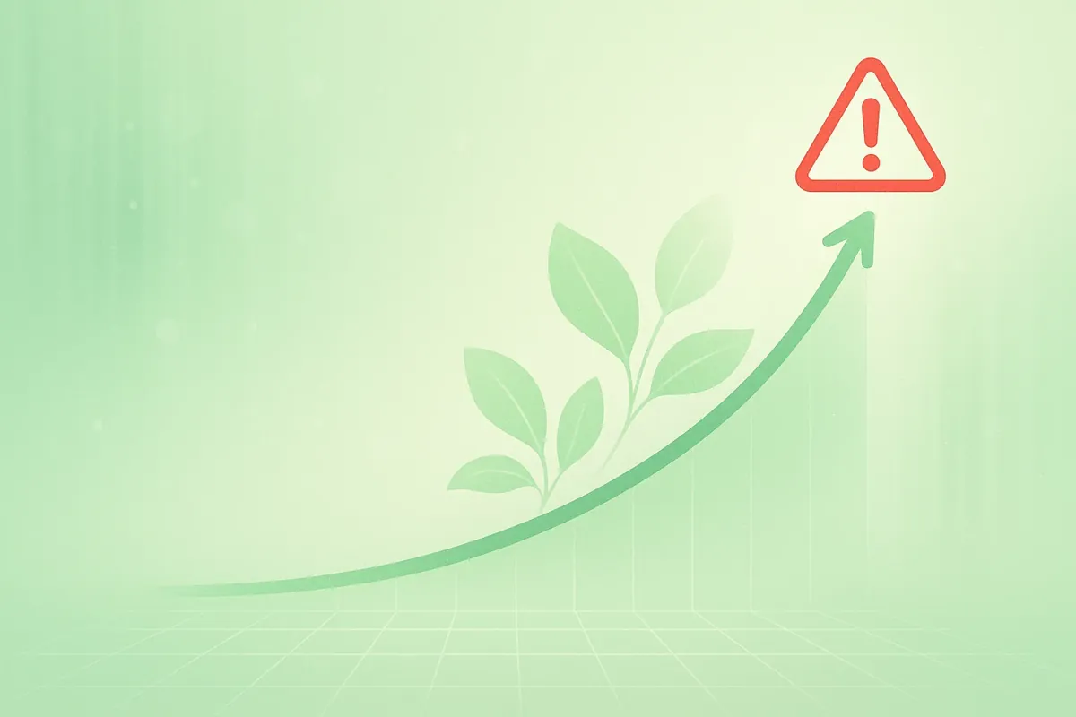 ESG 투자 성장 그래프와 그린워싱 경고 사인이 함께 보이는 대표 이미지