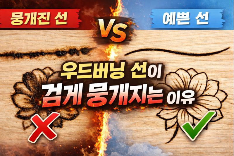 우드버닝 선이 검게 뭉개지는 이유&ndash; 멈칫과 열 누적이 생기는 과정 분석