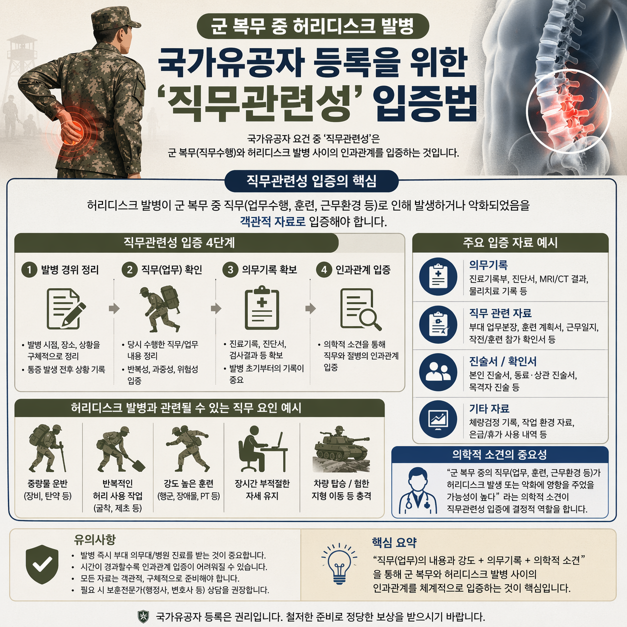 군 복무 중 허리디스크 발병, 국가유공자 등록을 위한 '직무관련성' 입증법