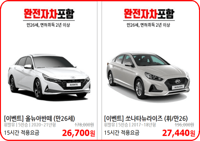 제주속으로, 중소형 제주 렌트카 요금표