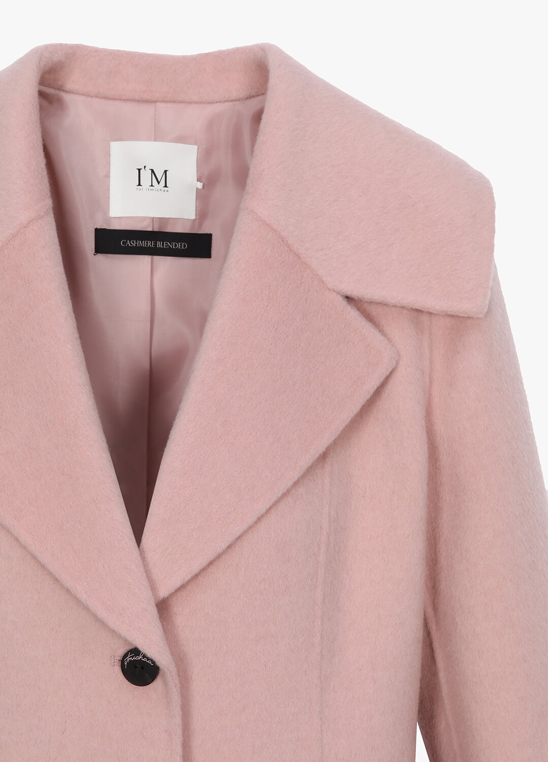 잇미샤 빅카라 슬림핏 캐시미어 블렌디드 핸드메이드 코트 핑크 앞앞면 어깨