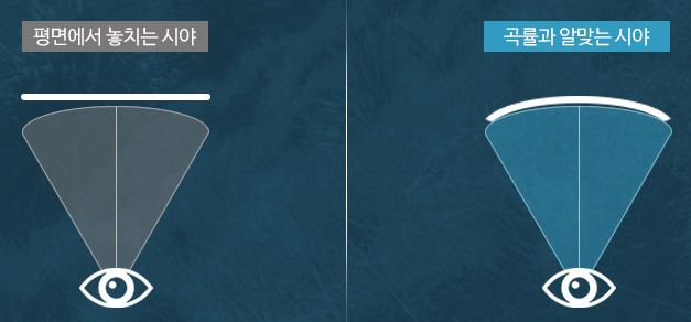 평면 모니터와 커브드 모니터의 시야 각도 비교 사진