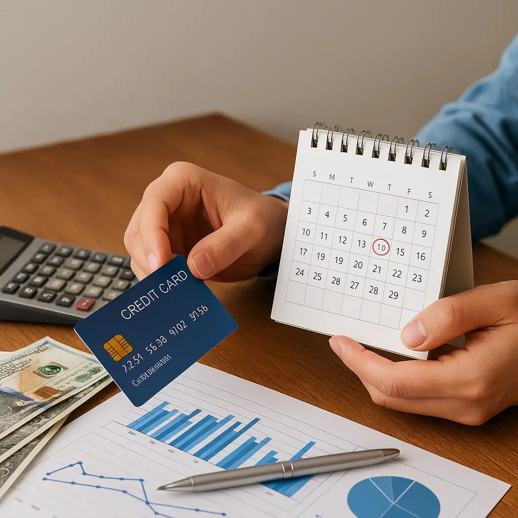 신용카드와-달력을-비교하며-결제일을-조정하고-재정계획을-세우는-사람의-모습을-통해-현금흐름-관리에-도움이-되는-상황을-표현한-이미지
