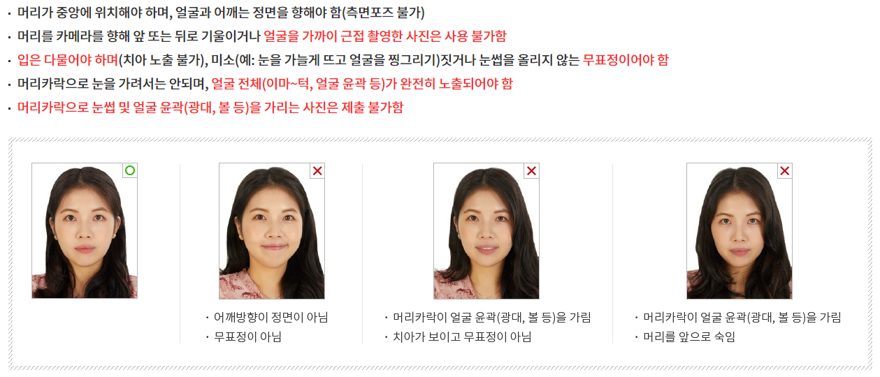 여권 사진 규격 앞머리 렌즈