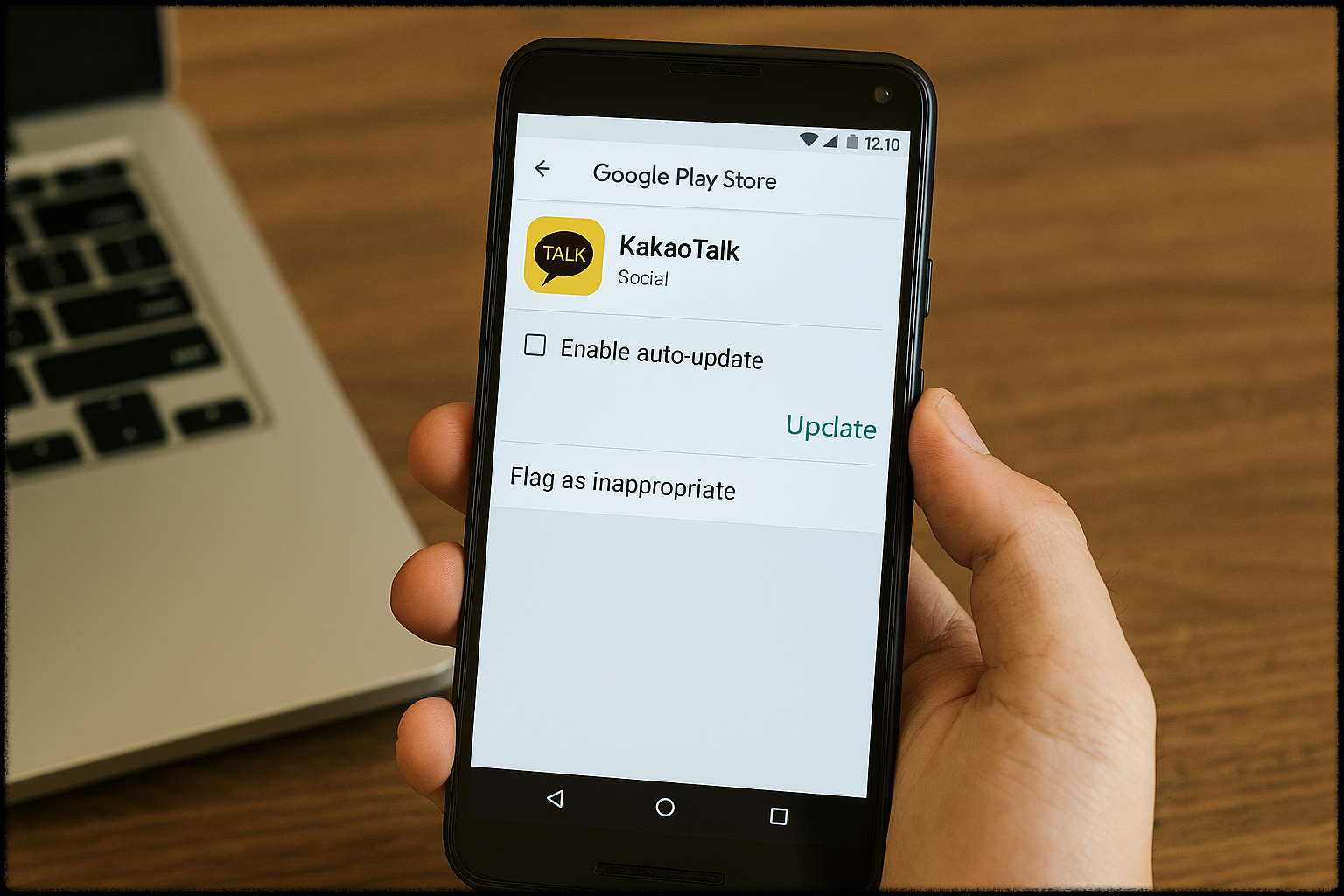 스마트폰으로 카카오톡 설정을 확인하는 모습