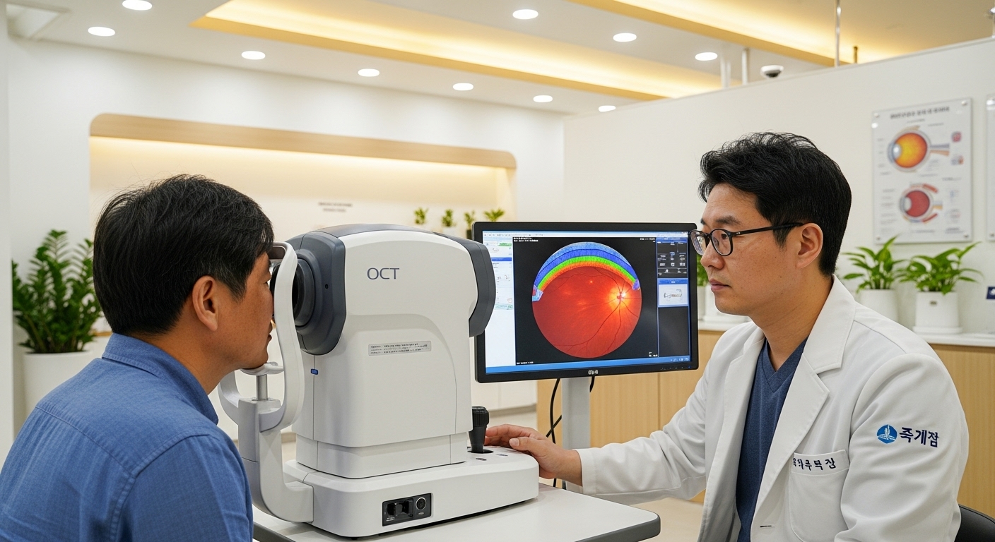 안과에서 검사받는 중년