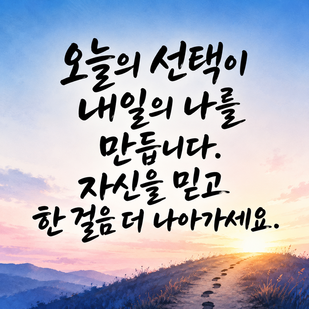 오늘의 선택과 내일에 관한 동기부여 캘리그라피 글귀