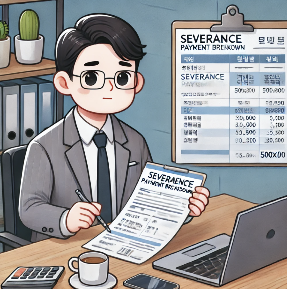 퇴직금 정산서를 확인하는 근로자의 모습.